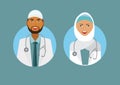 Muslim Doctor and Nurse illustration icon. Medical concept