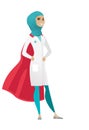 Muslim doctor wearing a red superhero cloak.