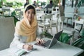 Muslim entrepreneur working at cafe