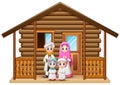 Muslim families cartoon in the wooden house