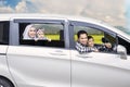 Muslim family driving for travel on vacation Royalty Free Stock Photo