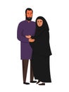 Muslim family, hijab abaya traditional clothing, vector illustration