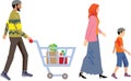 Vector - Muslim Family Shopping With Cart