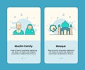 Muslim family and mosque design onboarding design mobile page screen app