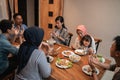 Muslim family pray before dinner