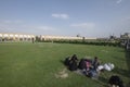 Muslim family relaxes in the garden area of Naghsh e Jahan Square Isfahan Iran