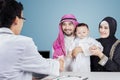 Muslim family shaking hands with pediatrician