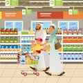 Muslim Family Shopping Cartoon Vector Concept