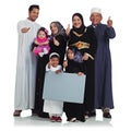 Muslim family, thumbs up portrait and poster space with children and parents together for Islam religion. Arab women Royalty Free Stock Photo