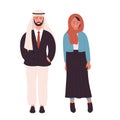 Muslim fashionable business couple people, arab young man and woman standing together