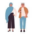 Muslim fashionable couple people, arab young man and woman standing together, wearing modern clothes
