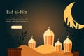 The Muslim feast of the holy month of Ramadan Eid al-Fitr. Vector illustration template for greeting or invitation card, banner,