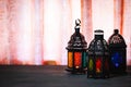 The Muslim feast of the holy month of Ramadan Kareem. Beautiful background with a shining lantern Fanus