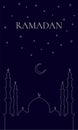 The Muslim feast of the holy month of Ramadan Kareem. Vector greetings design illustration with mosque dome silhouette, stars and Royalty Free Stock Photo
