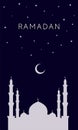 The Muslim feast of the holy month of Ramadan Kareem. Vector greetings design illustration with mosque dome silhouette, stars and Royalty Free Stock Photo