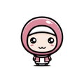 Muslim female cartoon character wearing pink Muslim veil and costume