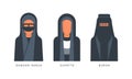 Muslim Female Headgears Set, Bandari Burga, Duratta, Burga Headdress Flat Vector Illustration Royalty Free Stock Photo