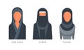 Muslim Female Headgears Set, Doa Gaun, Niqab, Tuding Headdress Flat Vector Illustration Royalty Free Stock Photo