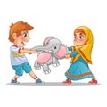 Muslim Girl and Boy Fighting Over a Doll