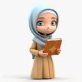 muslim girl carrying quran 3d on white background generative AI Royalty Free Stock Photo