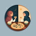 Muslim Girl Character Breaking Fast In Morning And Evening