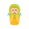 muslim girl crying. Vector illustration decorative design