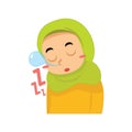 muslim girl falling asleep. Vector illustration decorative design