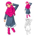 Muslim Girl Fashion Wearing Green Veil or Scarf with Yellow Jacket and Boots Royalty Free Stock Photo