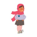 Muslim Girl First Grader Standing with Hands in Pocket and Smiling Vector Illustration