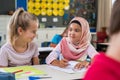 Muslim girl with her classmate Royalty Free Stock Photo