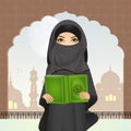 Muslim girl with Islam`s holy book the Koran Royalty Free Stock Photo