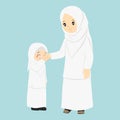 Muslim Girl Kissing Her Mother`s Hand Vector