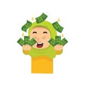 muslim girl with money. Vector illustration decorative design