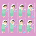 Muslim Girl Perform Ablution Steps Vector Collection