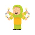 muslim girl playing with firework sparklers. Vector illustration decorative design