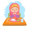 Muslim girl praying before eat