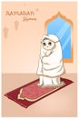 Muslim girl praying at night Ramadan Kareem cartoon illustration