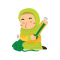 muslim girl preparing ketupat. Vector illustration decorative design