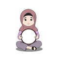 Muslim Girl Sitting and Holding an Empty Board with Smile Royalty Free Stock Photo