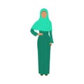 Muslim girl in a traditional ethnic green hijab. Vector illustration in flat cartoon style.