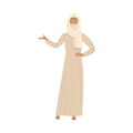 Muslim girl in a traditional ethnic hijab. Vector illustration in flat cartoon style.