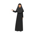 Muslim girl in a traditional ethnic black himar. Vector illustration in flat cartoon style.