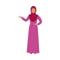 Muslim girl in a traditional ethnic red hijab. Vector illustration in flat cartoon style.