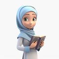 muslim girl wearing hijab carrying quran 3d on white background generative AI Royalty Free Stock Photo