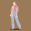 Muslim Girls Wearing Fashionable Office Looks in Simple Flat Illustration Style.