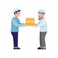 Muslim giving donation box to poor people and elder in cartoon flat illustration vector Royalty Free Stock Photo