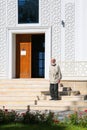 A Muslim grandfather in the front entry door of Celebi Mosque in Konya.