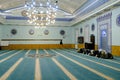 Muslim group praying in a blue mosque Royalty Free Stock Photo