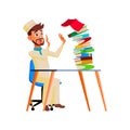 muslim guy student scared from falling books cartoon vector Royalty Free Stock Photo