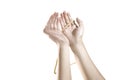 Muslim hands praying with prayer beads Royalty Free Stock Photo